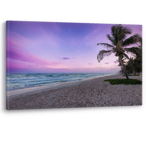 Sunset on the Beach Sand Tropical Paradise Mexico Canvas Wall Art Picture Print - Picture 1 of 5