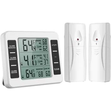 Wireless Digital Refrigerator Freezer Thermometer Temp Alarm 2 Sensor In/Outdoor