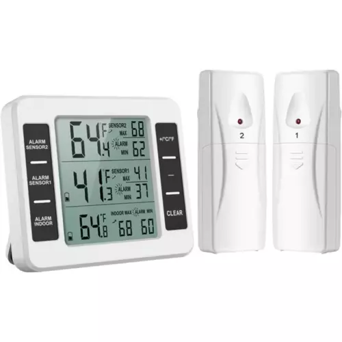 2 Sensor Wireless Digital Thermometer Freezer Fridge Indoor Outdoor Alarm Magnet