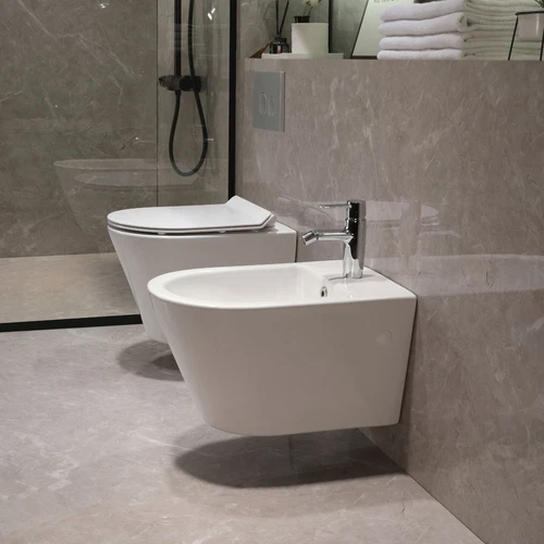 Wand Bidet Set oder Spülrandloses Hänge WC Toilette abnehmbar Soft Close Sitz - Bild 3 von 35