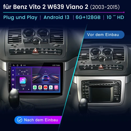 Für Mercedes-Benz Vito Viano W639 04-14 32G Android Autoradio CarPlay Kam Navi - Bild 2 von 13