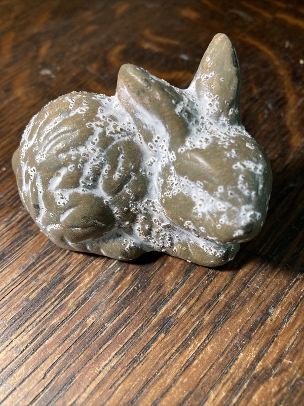 Bunny Figurine with White Bubbled Glaze