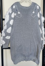 Little Marc Jacobs Grey and White Giraffe Detail Fringe Cotton Dress Size 6 114