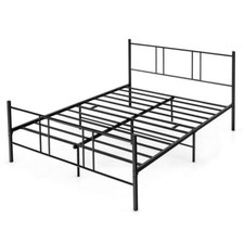 Full Size Platform Bed Frame Heavy Duty Bedroom With High Headboard  Footboard