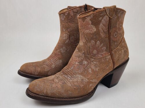 Shyanne Sienna Ankle Boots Booties Womens Size 6 Brown Leather Floral Flower - Picture 1 of 13