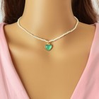 Anniversary Wedding Jewelry Pearl Beaded Chain Green Heart Charm Collar Necklace