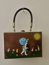 Vintage Holly Hobbie Wooden Box Purse Hand Painted-Signed Marie 10  x7  
