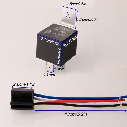 JD1912 Car Relay Harness 12V 40A 4 Pin SPST 12AWG Harness Sockets 2pcs - Picture 3 of 54