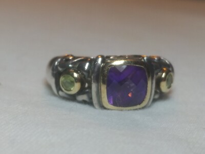 Effy D'oro Sterlingsilber & 14k Gelbgold Schachbrett Amethyst Ring