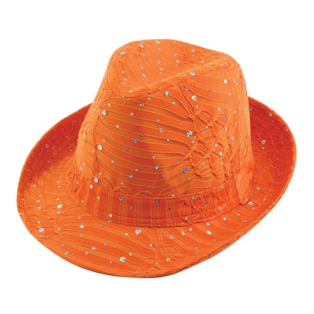 LADIES SPARKLE FEDORA HAT ORANGE NEW LOWEST PRICE & FREE
