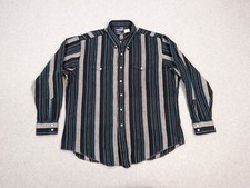 Wrangler Shirt Mens 17.5x 34 35 Black Striped Western Single Needle Cowboy Cut