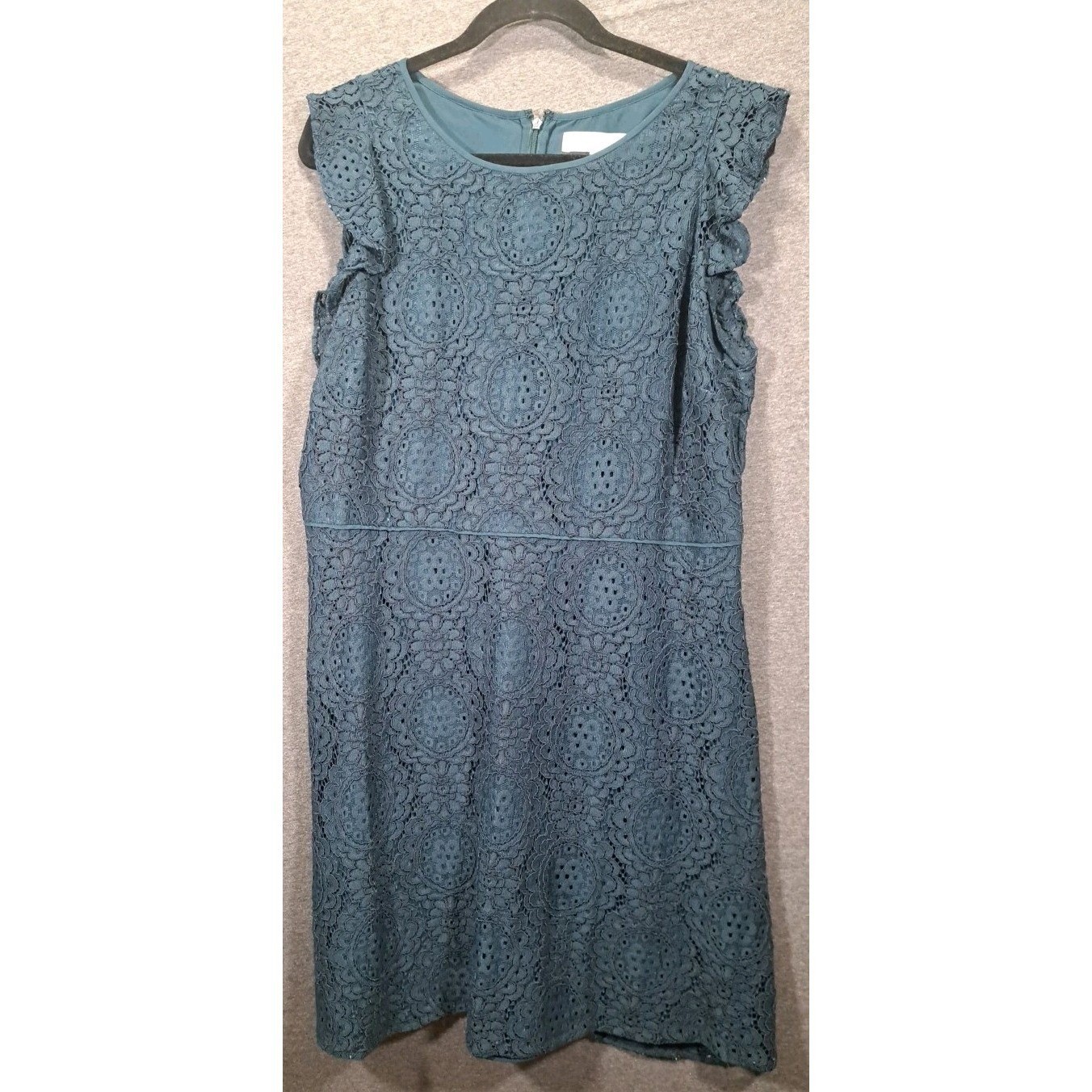 LOFT Womens Teal Blue Floral Lace Flutter Sleeve Fit & Flare Dress Size 14
