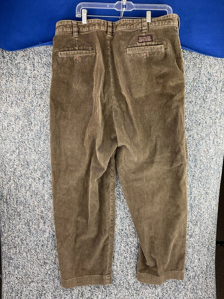 Pantalones De Colección Abercrombie And Fitch Para Hombre 38x30 Marrón Plisado Pana Pierna Ancha Foto 4 de 4
