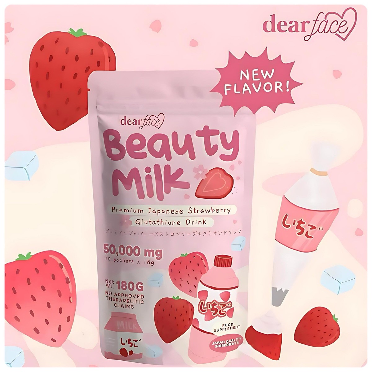 glutathione milk Dear Face Beauty Milk Premium Japanese Strawberry Glutathione Drink