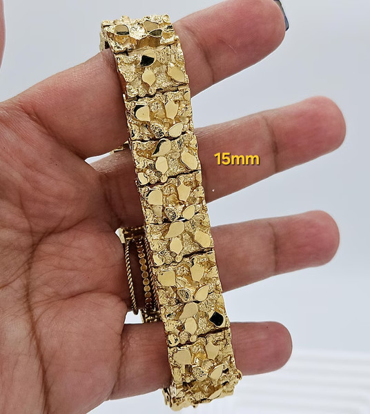 Alternate view of Gold Nugget Bracelet, 13mm 15mm Bracelet, 14k Gold Plated