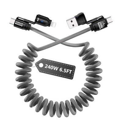 4-in-1 USB-C Spiralkabel, 2M/6.5FT Multi Ladekabel 240W Schnellladung und Daten