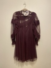 Zara Brown Ruffle Mesh Long-Sleeve Dress. Size L . Style 5507112/681