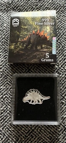 Pan Silver Stegosaurus Dinosaur 5 Gram .999 Fine Silver # 2714 Out Of 3000 Made
