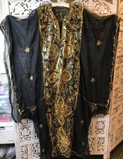 Kalieji caftan abaya belly dance dress black chiffon gold tone sequins