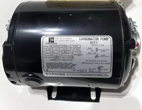 Emerson 1/3HP  SA55JXSEY-4756 Carbonator Pump Duty Motor 230V  60Hz 1725Rpm 1Ph