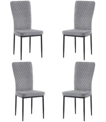 Grey Velvet Dining Chairs Set of 4 Diamond Stitch back Metal Legs Grey Velvet - Image 1 of 4