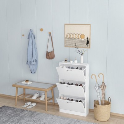 Shoe Cabinet for Entryway, White Narrow Shoe Storage Cabinet Flip Down