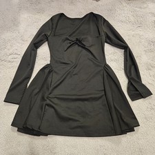 Black Fit & Flare Mini Dress Long Sleeve Coquette Balletcore Goth S Skater Dark
