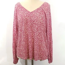 STUDIO B BOBEAU Hot Pink Off-White Floral Off-Shoulder Long Sleeve Top Size 1X