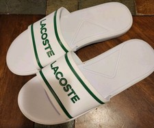 Lacoste Mens Logo Rubber Slides in White w Green Accents sz 10 Medium