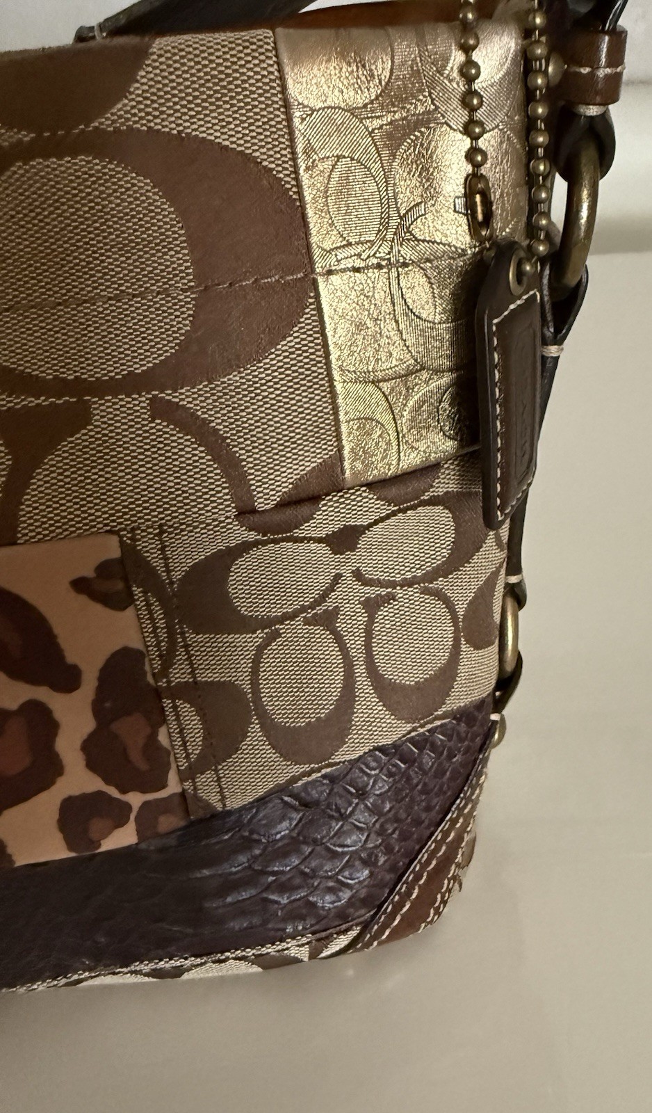 Coach Patchwork Jacquard Brown Leather Shoulder B… - image 5