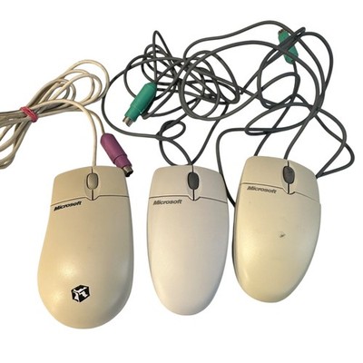 Lot of 3 Genuine Vintage Microsoft Mechanical Wired PS/2 Wheel Mouse Serial Port