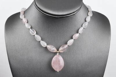 Handmade Studio Rose Quartz Teardrop Pendant Necklace Sterling Silver 18 in