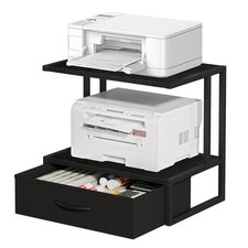 Black Desktop Printer Stand Shelf Organizer Fabric Drawer Home Office Desk