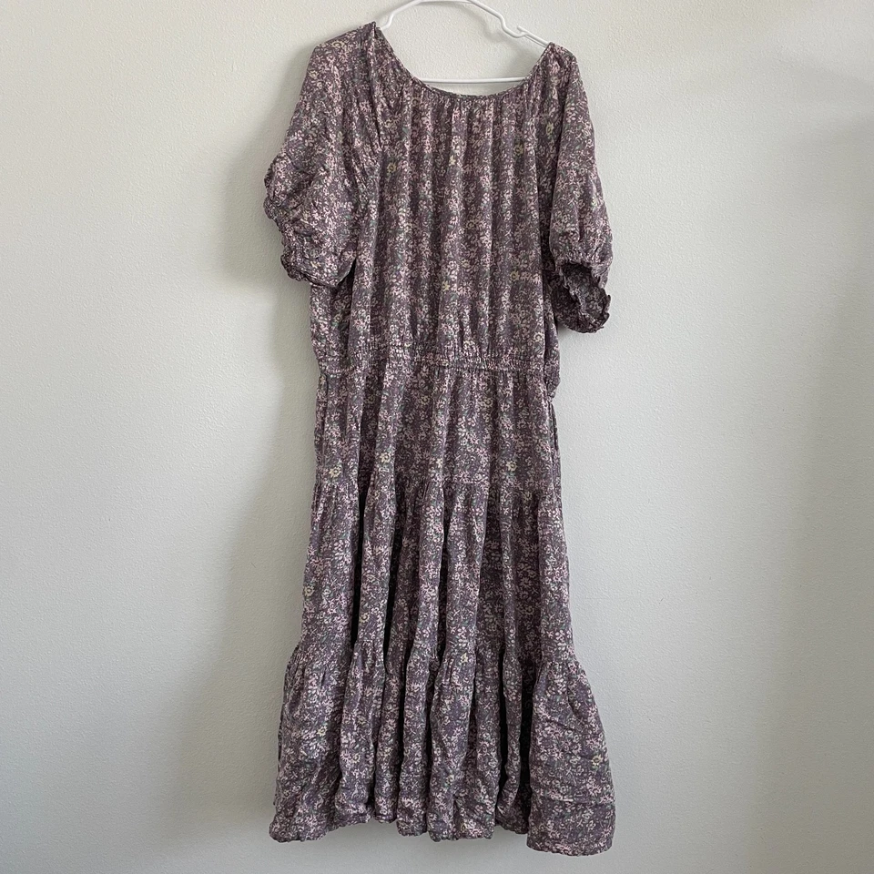 Maxi Vestido Mujer Lucky Brand XL Púrpura Maxi Niveles Cottagecore Borlas Florales Foto 2 de 4