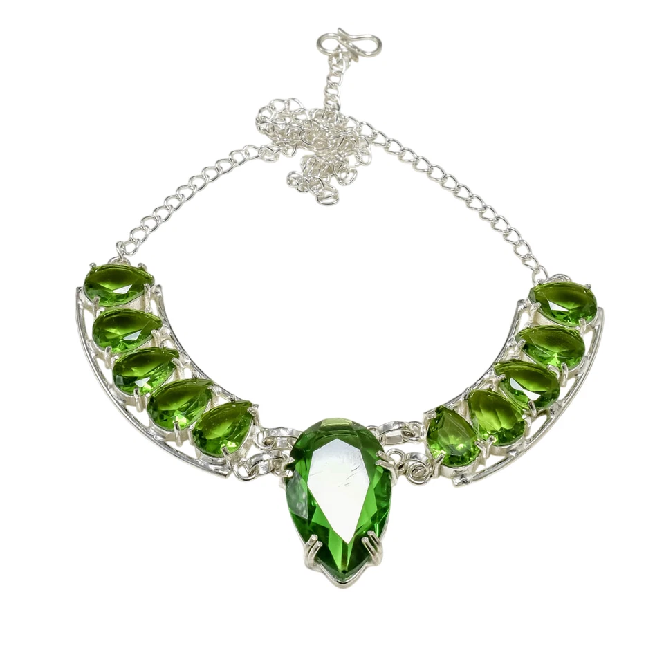 Green Peridot Gemstone Handmade 925 Sterling Silver Jewelry Necklace Size-17-18" - Image 3 of 4