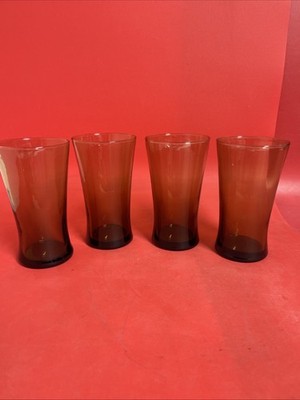 Vintage Anchor Hocking LINDEN MOCHA Brown Tall Tumbler Glass Set of 4