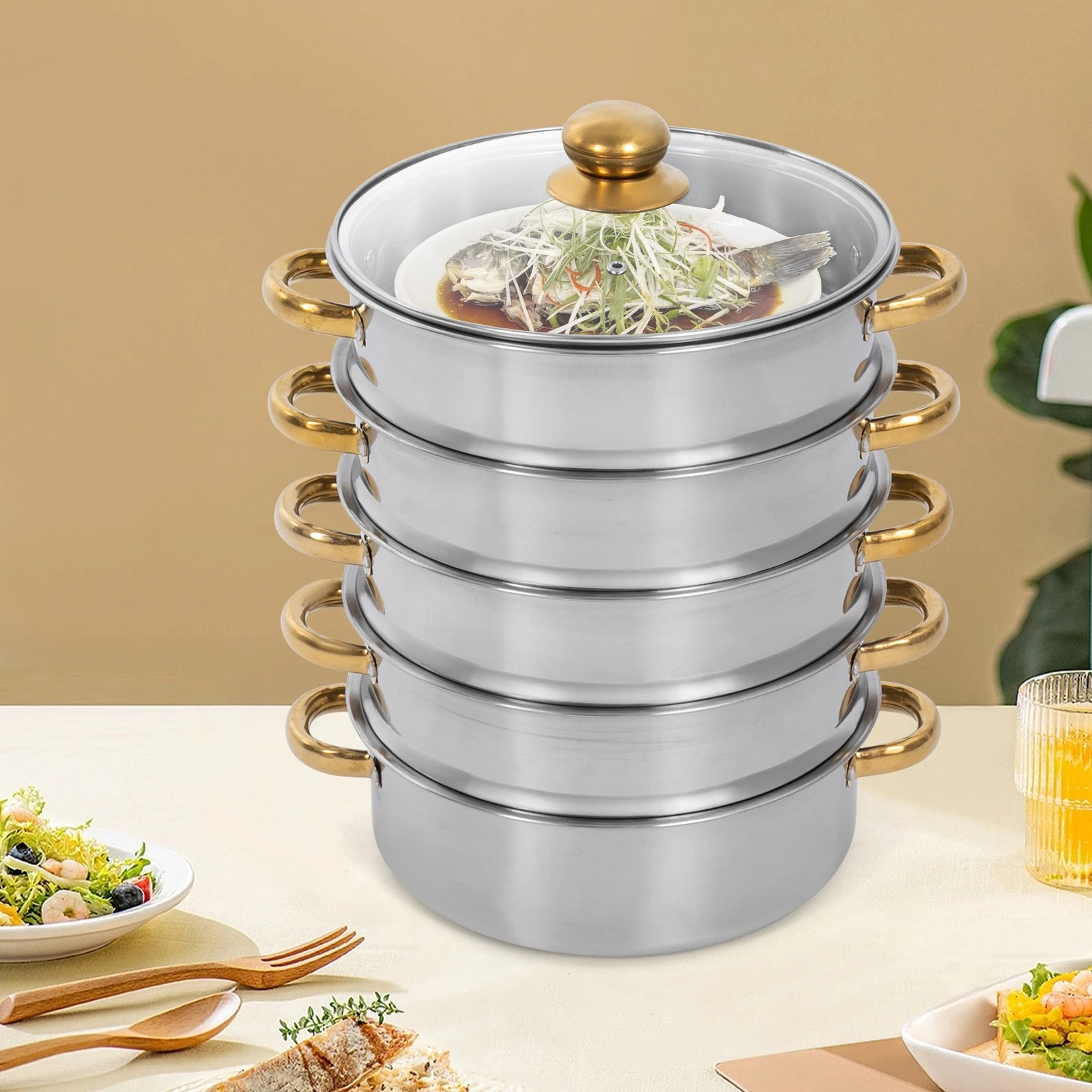 5-Tier Steamer Cooking Pot, Stainless Steel Steamer Pots, Cookware Steaming Pots