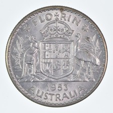 SILVER - WORLD Coin - 1953 Australia 1 Florin - World Silver Coin *039