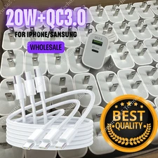 For iPhone 17 16 15 14 13 12 iPad USB C 20W Fast Charger Wall Block PD Cable Lot