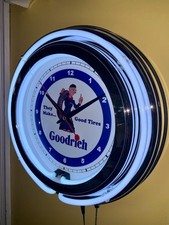 Letrero de reloj retro de neón Goodrich Tires gasolinera garaje hombre cueva