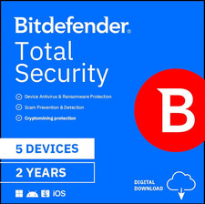 Bitdefender Total Security 2026 - 5 Devices / 2 Years USA Only. Fast Delivery.
