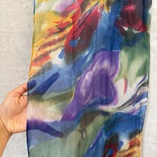 Silk Abstract Watercolor Sheer Chiffon Scarf Multi-Color Artistic Lightweight