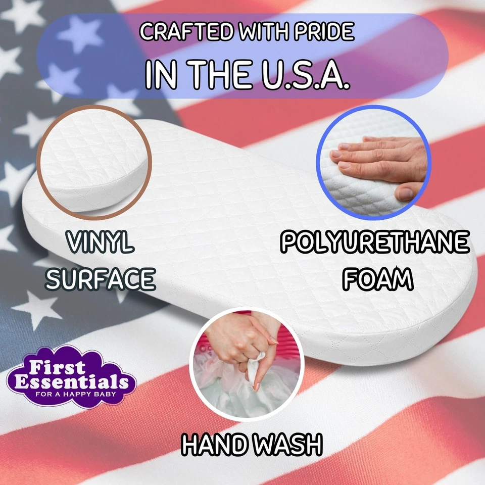 First Essentials Baby Bassinet Cradle Mattress OVAL *12 SIZES* Foam Waterproof - Image 3 of 4