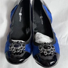 NIB Lindsay Phillips Tracy Ballet Flats Blue Embellished Cap Toe Shoes Sz 6.5