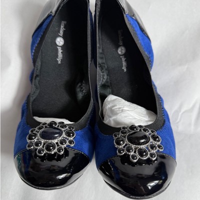 NIB Lindsay Phillips Tracy Ballet Flats Royal Embellished Cap Toe Shoes Sz 6.5