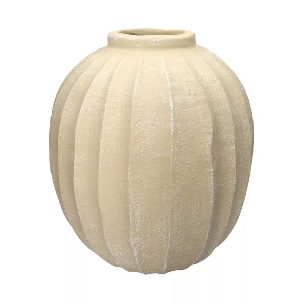 INNA-Glas Blumenvase Nastassija, Aus Polyester, Gerillt, Beige, 58,5Cm, Ø44Cm-image