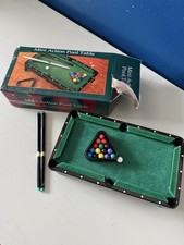 Vintage COMPLETE Desktop Mini Action Pool Table Miniature Billiards In Box