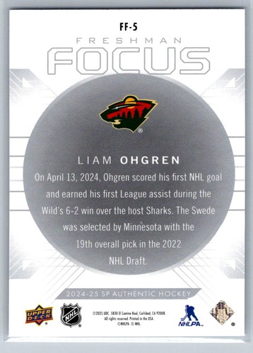 2024-25 SP Authentic #FF-5 Liam Ohgren Freshman Focus Minnesota Wild - Bild 2 von 2