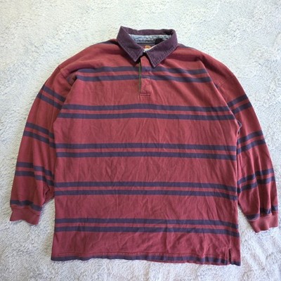 VTG Gant USA Mens XXL Rugby Shirt Burgundy Striped Corduroy Collar Long Sleeve