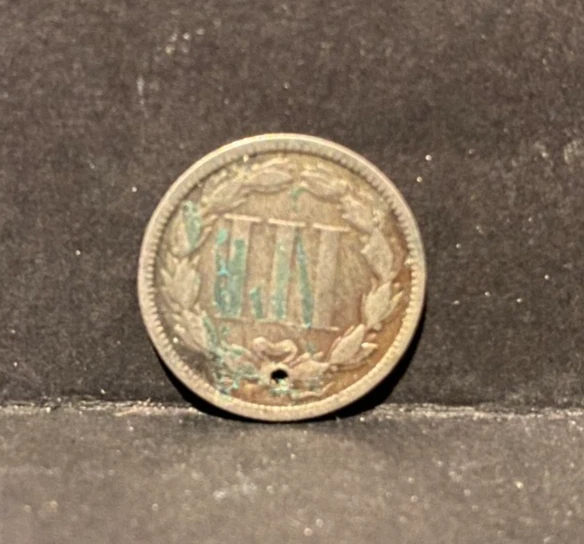 U.S.,1870, III Cent Nickel, circulated, holed - Image 4 of 4